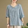 Camiseta de Algodón Retro de Manga Corta Estilo Étnico Nuevo Estilo Chino para Mujer, Modelo Nuevo de Verano de Media Manga, Top de Media Manga Estilo Nacional