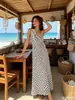 Vestido Longo de Alcinha de Bolinhas Estilo Retrô Transfronteiriço Europeu e Americano, Vestido de Férias Slimming com Flores Tridimensionais na Cintura Estilo Francês