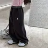 Pantalones para niños y niñas, pantalones deportivos de pierna ancha con cordón bordado, pantalones deportivos rectos para niños, pantalones largos casuales holgados con retazos bordados