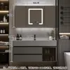 Juego de Gabinete de Baño de Madera Maciza Integrado con Roca, Lavabo Minimalista Moderno, Espejo de Lavabo, Lavabo de Tocador de Baño