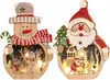 2 piezas Adorno de Luz Navideña Decoración de Madera Papá Noel Muñeco de Nieve Decoración de Escritorio Decoración de Luz para Árbol de Navidad