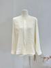 Camisa de Seda para Mujer 2026 Primavera y Verano Nuevo Estilo Elástica Doble Georgette Color Sólido Encaje Empalmado Manga Larga Camisa de Seda de Morera