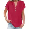 Camisa de Mujer de Verano Europea y Americana de Color Sólido con Cuello Mao y Botones de Manga Corta