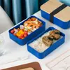 Marmitas de Bambu e Madeira Estilo Japonês e Coreano para Estudantes e Trabalhadores de Escritório, Marmitas com Compartimentos, Marmitas Transfronteiriças para Micro-ondas, Personalizáveis