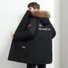 Jaqueta de Penas com Gola de Pelo Masculina Inverno 2022 Versão Média e Longa Marca da Moda Casaco Casual Solto Espessado Jaqueta de Penas Roupa Masculina