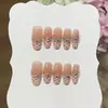 Uñas Portátiles Hechas a Mano [Linda y Femenina] Rosa Nude Melocotón Fresa Dulce Corazón de Puntos Corazón Francés Cadena de Diamantes