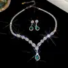 Aretes Cuadrados con Incrustaciones de Diamantes, Collar, Retro, Elegante, Exquisito, Cadena de Clavícula a la Moda, Lujo Ligero, Set de Joyería de Alta Gama
