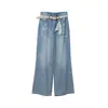 [Oufan] Jeans Retro Lavados Desgastados con Pliegues para Mujer, Nuevo Estilo de Verano Estilo Coreano Pantalones Sueltos de Pierna Ancha 11229