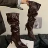 Botas de Tacón Alto para Mujer para Discoteca Estilo Europeo y Americano Negro Botas Altas de Tacón de Aguja Nuevas Botas de Caballero Otoño e Invierno 2025
