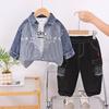 Chaqueta de Mezclilla Guapa para Niños 2025 Primavera y Otoño Nueva Ropa Moderna para Niños Traje Casual de Tres Piezas para Bebé Niño