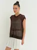 Top de punto calado nuevo estilo europeo y americano transfronterizo para primavera, verano y otoño 2026 Chaleco suéter fino transparente de cuello redondo para mujer