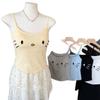 Camisole Bordada de Viscose 260g Feminina de Verão com Babados Ajustada ao Corpo Design Interno Sem Mangas Top Externo