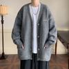 Cardigan de Tricô com Decote em V e Letras Masculino Outono e Inverno Estilo Preguiçoso Casaco Camisa Cabeça Velha de Casal Nova Tricotagem para Adolescentes