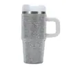 Taza de Coche con Cristales de 14 oz Termo de Acero Inoxidable 304 Asa Portátil con Diamantes Vaso Helado de Colores