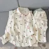 Novo conjunto de pijama cardigã com gola boneca e estampa de nuvens, manga longa, calça longa, simples, sexy e doce, roupão macio
