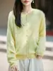Cardigan de Tricô Gola Redonda Mistura de Lã Cashmere Outono/Inverno 2026 Manga Longa Feminino Cor Sólida Suéter de Lã Escovada