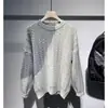 Suéter de inverno 2023, nova moda, cor contrastante, alta qualidade, manga longa, gola redonda, top solto masculino