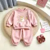 Conjunto de Sudadera con Capucha para Niñas Estilo Nuevo Primavera y Otoño Conjunto Casual de Dos Piezas con Estampado para Niños Ropa Deportiva Holgada Estilo Coreano