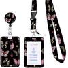 Lanyard negro de poliéster impreso con mariposa de epoxi, hebilla de fácil extracción, fácil de tirar, para identificación de teléfono móvil, mariposa con cubierta deslizante de empuje, tarjetero
