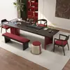 Mesa de té y juego de sillas de madera maciza estilo wabi-sabi mesa para preparar té de oficina mesa de té de casa de té mesa de tabla grande mesa negra lujo ligero