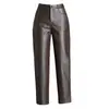 Pantalones Nuevos de Cuero PU para Mujer 2026, Otoño de Cintura Alta Negro Mate con Bolsillos, Modernos y Versátiles, Pantalones Rectos Adelgazantes