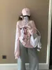 Moletom Feminino Outono Estilo Preguiçoso Casual Chique Ombro a Ombro Manga Longa com Estampa de Filhote Doce e Fofo Versátil Leve