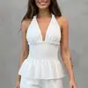 2026 Comercio exterior transfronterizo europeo y americano ropa de mujer verano nuevo color liso con recortes cuello halter corte ajustado top camisola de moda casual