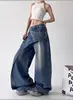 Verão 2025 Novo Modelador Jeans Retrô Peça Cortada de Designer Jeans Degradê Lavado Calças Casuais Femininas