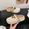 Pantuflas cerradas tejidas de malla hueca estilo retro para mujer 2026, para usar al aire libre, con suela gruesa, que aumentan la altura, sandalias casuales sin cordones