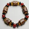 Pulseras para Hombres y Mujeres de Cuentas Dzi Sanjiu del Tíbet Pulsera de Estilo Étnico Retro Patrón de Dragón Rojo y Amarillo Cuentas Cilíndricas de Ágata Flor de Hielo