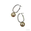 Brincos Grandes de Argola Lisos Prata Estilo Designer de Nicho com Pérolas Cor Chá com Leite, Tarraxas de Prata, Brincos Elegantes de Alto Padrão com Temperamento Feminino