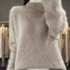 Top de mujer de punto acanalado de lana engrosada para otoño e invierno, cuello semi-alto, jacquard con patrón de diamantes, estilo coreano, simple, versátil