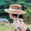 Chapéu de Palha Retrô Francês Estilo Old Money com Topo Reto para Mulheres, Estilo Férias de Verão, Chapéu de Sol com Aba Larga, Chapéu Elegante
