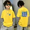 Camiseta de Manga Larga con Parches Rayados para Niños, Falsa Dos Piezas, Capa Base de Algodón Puro, Primavera Otoño 2026 Nuevas Llegadas, Ropa para Niños Medianos y Grandes