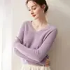 Suéter de cashmere macio com decote V versátil para o dia a dia de mulheres, outono e inverno, sem costura, peça única, lã, suéter de tricô solto, camada base