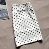 Saia Elegante Retrô de Bolinhas para Mulheres Primavera e Verão Nova Moda Emagrecedor Elegante Cintura Alta Fenda Lateral Ajustada ao Quadril Saia Média