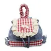 Mochila de Mezclilla para Mujer 2025 Nueva Moda Tendencia Mochila de Cuadros con Encaje Bolso de Mano para Hombro