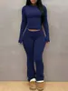 Conjunto de Top de Manga Larga de Color Sólido de Alta Elasticidad Ajustado y Pantalones de Micro Campana Transfronterizo Europeo y Americano para Mujer Conjunto Casual Adelgazante Otoño/Invierno