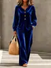 2026 Ropa Femenina Europea y Americana Amazon Nueva para Dama Terciopelo Casual Botones Cuello en V Manga Larga Top y Pantalones Conjunto de Dos Piezas