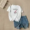 Camiseta de Manga Corta Suelta Color Tomate Energética y Juvenil para Mujer, Estampada con Tacto de Algodón Similar al Lino, Adelgazante y Fresca, Hombro Normal, Camiseta de Cuello Redondo para Mujer