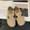 Sapatos Peludos de Pele de Ovelha com Solado Macio para Mulheres 2026, moda para usar ao ar livre com fivela, sapatos quentinhos de pelúcia estilo Birkenstock
