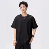 Camiseta de Verano de Algodón Puro de Peso Pesado de Color Sólido para Hombre, Corte Recto Básico, Versátil para el Uso Diario, Estilo Americano de Media Manga