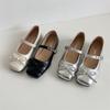 Zapatos planos de estilo bailarina plateados de punta cuadrada y boca baja para mujer, 2025, nuevo verano, vestido, zapatos vintage Mary Jane