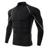 Camiseta base de fitness transfronteriza para primavera y otoño, camiseta de entrenamiento de manga larga, top atlético ajustado de secado rápido y cuello alto para correr para hombre