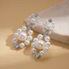 Brincos Redondos de Zircônia e Pérola Imitação Europeus e Americanos Transfronteiriços, Brincos Simples Retro Fashion, Brincos Personalizados de Nicho para Mulheres