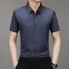 Camisa de manga corta fina y transpirable de seda helada con solapa de verano, ajuste slim, casual, sin marcas, para negocios, moda de mediana edad, camisa de alta gama