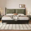 Cama dividida de tela estilo mediados de siglo con cabecero tapizado y ribete de pana, 1,5 metros, cama doble para dormitorio principal de 1,8 m