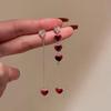Pendientes de Cadena con Corazón Asimétrico Incrustado de Diamantes, Pendientes Pequeños, Pendientes Largos Elegantes y con Estilo, Venta al por Mayor para Mujeres