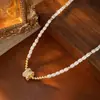 Collar Colgante de Perlas y Zirconia con Cintura Pequeña Cadena para Clavícula Versátil Elegante Exquisito Joyería de Nicho de Alta Gama para Mujeres
