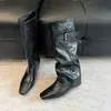 Primer encuentro: elegantes y geniales, versátil uso de dos maneras, hebilla de cinturón retro desmontable, botas largas de pierna recta para mujer, estilo de bota minimalista